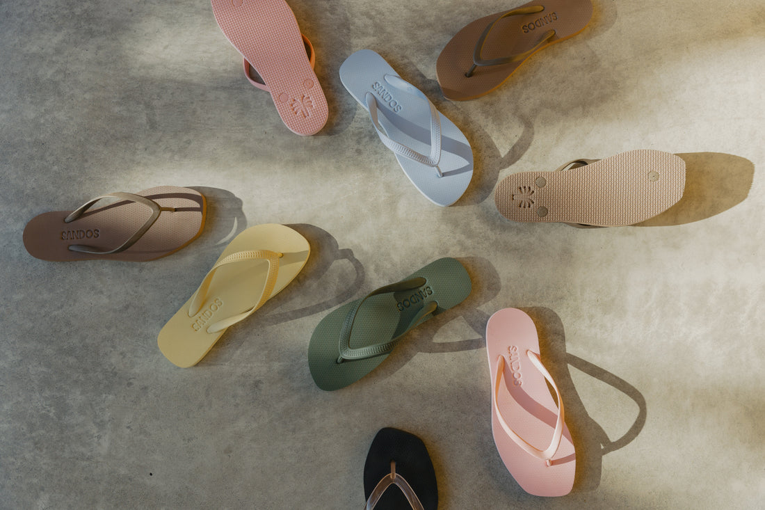 The Sandos flip flop range on a concrete floor